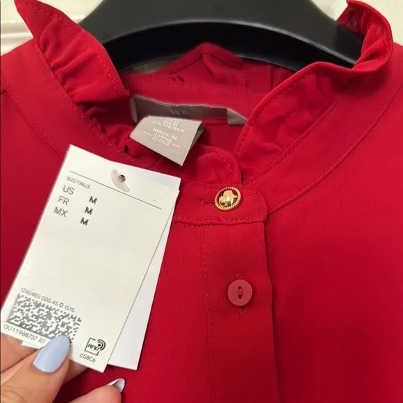 HM Red Ruffle Women's Top - Picture 2 of 2
